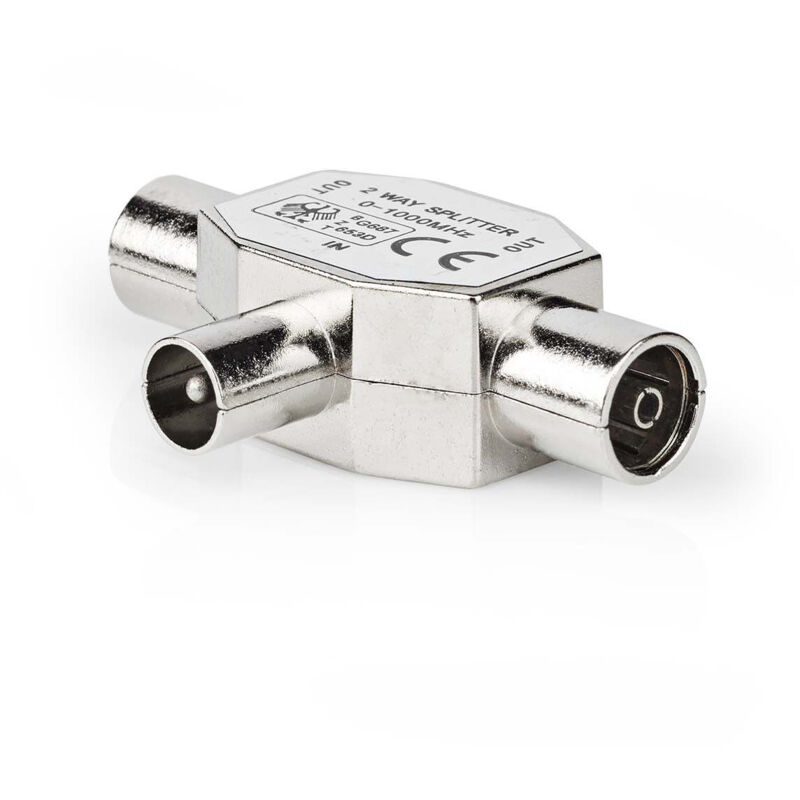 Satelliten - antennenadapter iec koax stecker 2x koax buchse vernickelt 75 ohm t splitter metall silber 1 st box