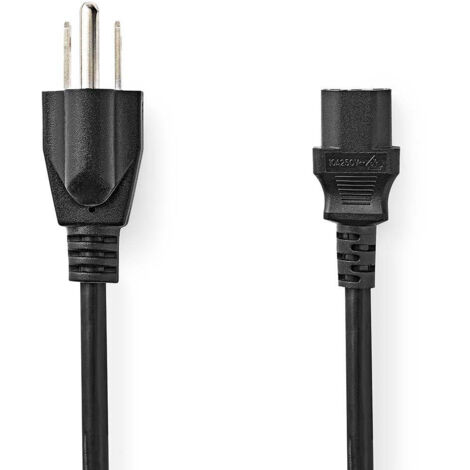 Nedis Stromkabel / USA Stecker / IEC-320-C13 / Gerade / Gerade / Vernickelt / 2.00 m / Rund / PVC / Schwarz / Label