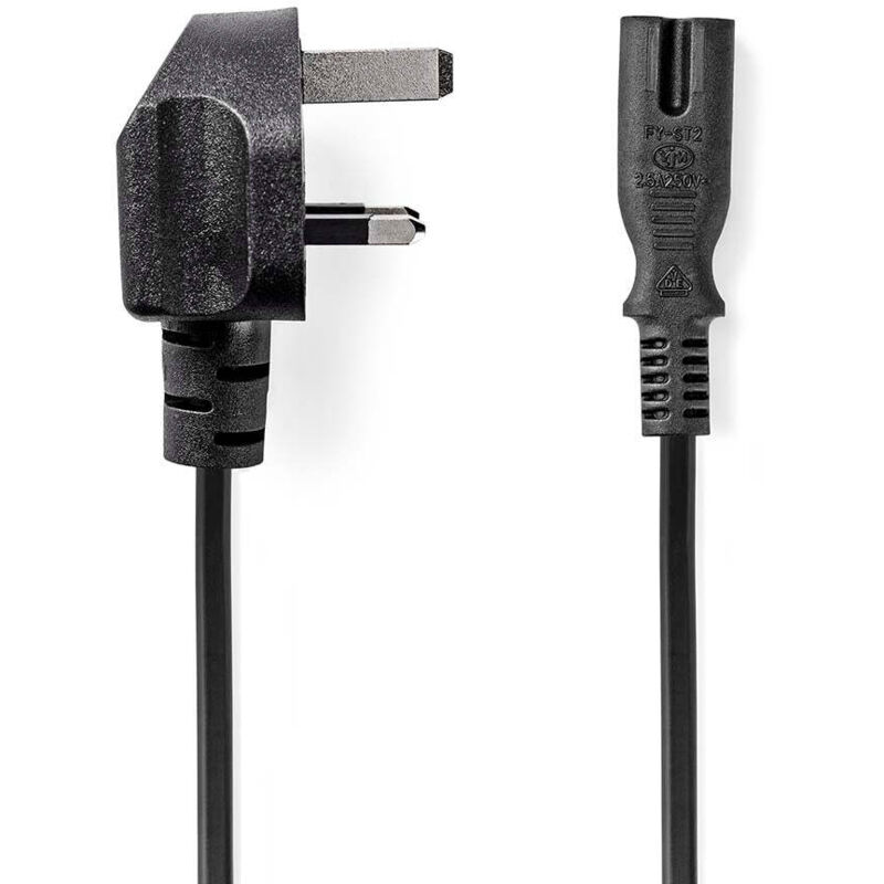 Uk netzkabel uk stecker iec 320 c7 500 m ja 2x 075 mm kupfer rund vernickelt uk pvc netzstecker uk typ g 250 v ac 3 a schwarz 38760384 38760384
