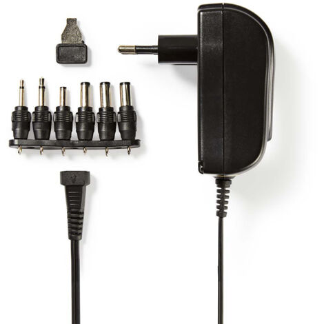 Nedis Universal-Netzteil / Euro / Typ C (CEE 7/16) / 18 W / 3.0 / 4.5 / 5.0 / 6.0 / 7.5 / 9.0 / 12.0 V DC / Ausgangsstecker Typ: 2.5 x 2.1 mm / 3.5 x 1.35 mm / 3.5 x 2.1 mm / 5.0 x 2.1 mm / 5.5 x 1.5 