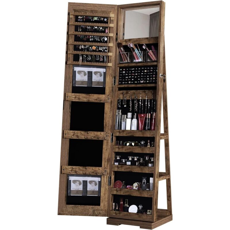 Need – Armoire à bijoux avec miroir à pied de pleine longueur – MDF durable – Étagères arrière pour colliers et bracelets – Rotatif pour un accès