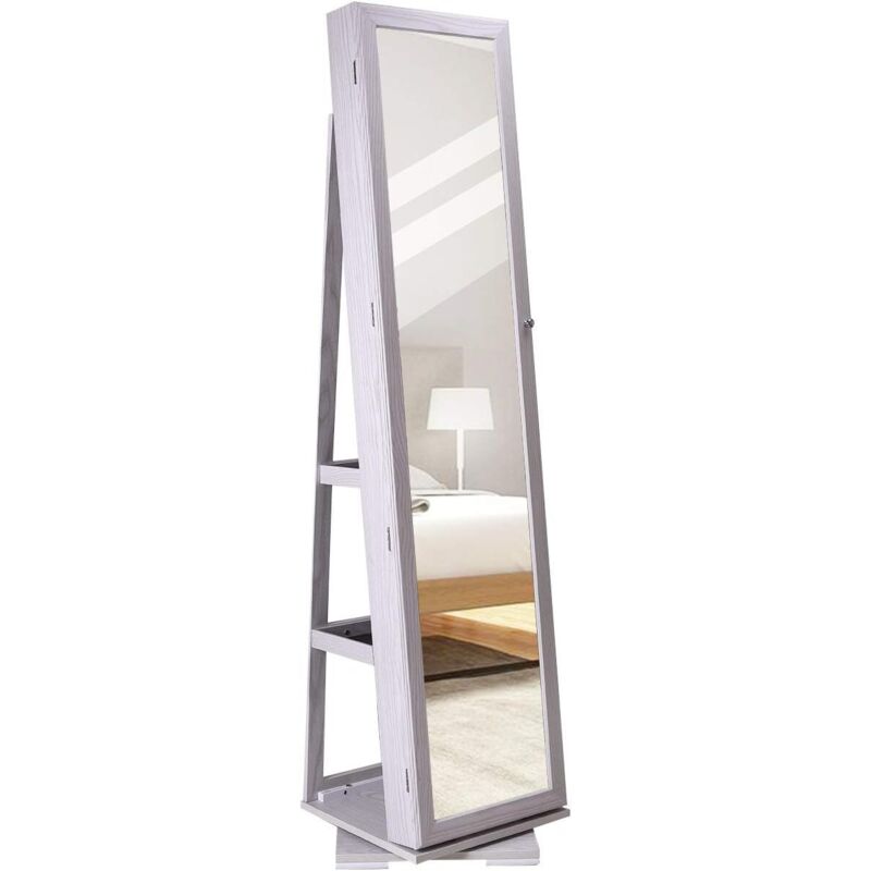 Need Armoire à Bijoux avec Miroir à Pied de Pleine Longueur et Étagères Arrières, Armoire à Bijoux Verrouillable avec Mirror Rotatif