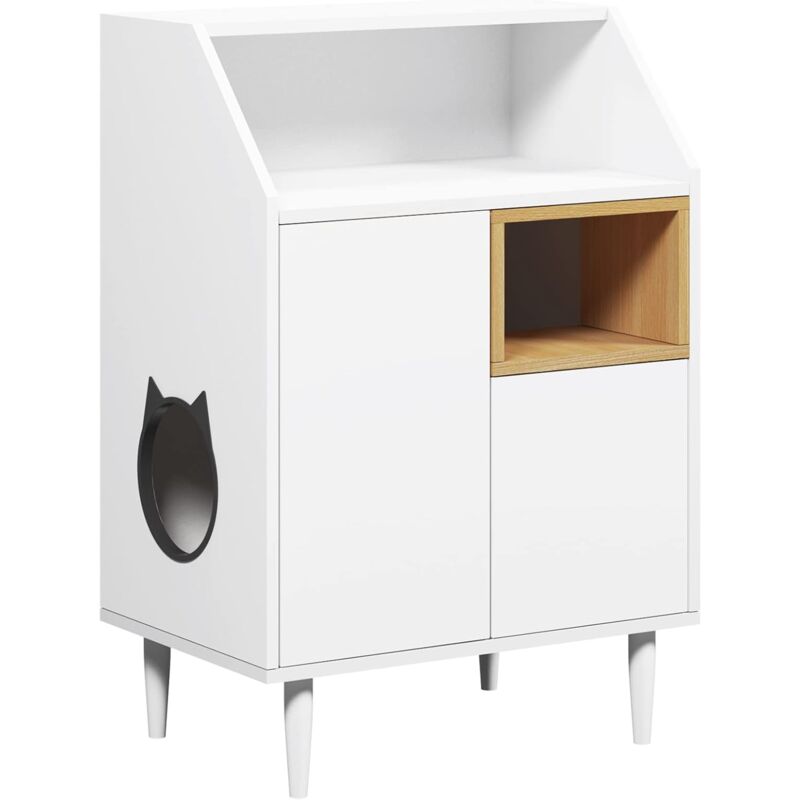 Console Armoire d'appoint pour Chat Table avec étagère Portes et Tanière pour Chat, 62.5 x 40 cm,Blanc - Need