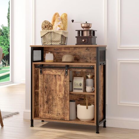 Need – Buffet de rangement avec porte coulissante – Dimensions 30 x 70 x 80 cm – Panneaux imperméables et anti-rayures – Style industriel marron
