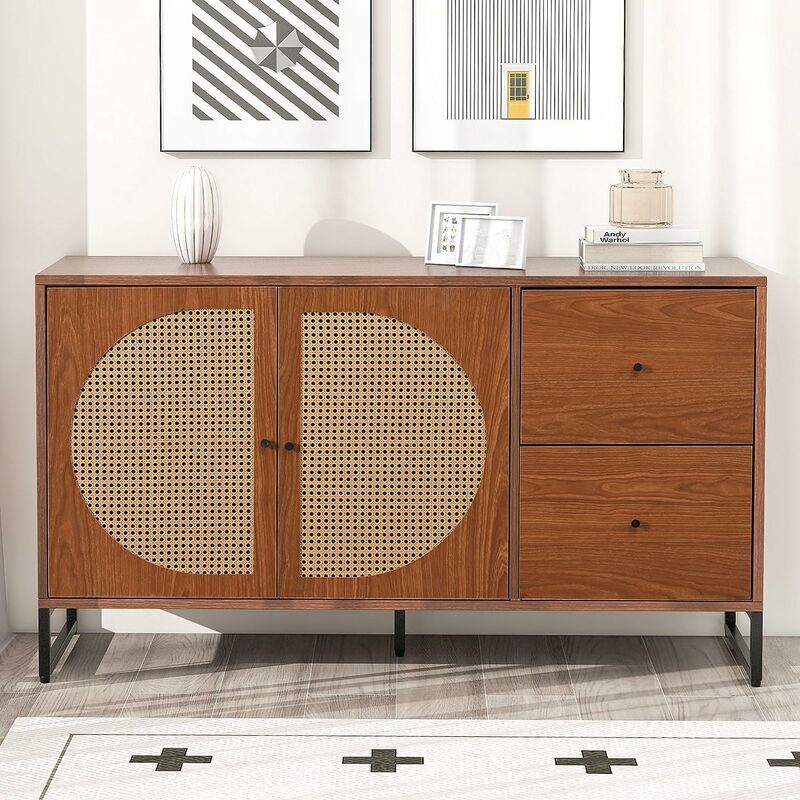Buffet Meuble de Rangement avec Portes en Rotin et Tiroirs, Table de Console Armoire de Cuisine pour Chambre à Coucher, Salon, Bureau, Cuisine - Need