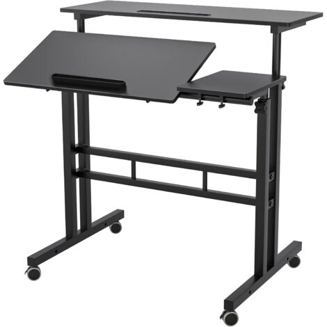 Need – Bureau assis debout réglable 80x40cm – Hauteur de 70 à 115cm – Panneau en bois de particules – Cadre en métal robuste avec roulettes