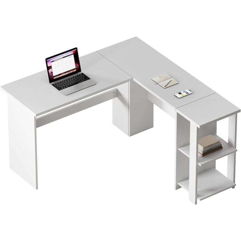 Need - Bureau d'ordinateur en Forme de l 130 cm x 136 cm Grand Bureau d'angle avec 2 étagères pour Le Travail à Domicile Grand Bureau d'ordinateur