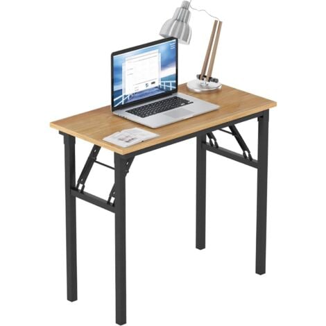 NEED Bureau Pliable d'Ordinateur Informatique Table Pliante Cuisine Petit Bureau Mural Rabattable 80x40x75cm Console Meuble Bois Métal pour Travail Conférence Gaming Domicile Teck et Noir