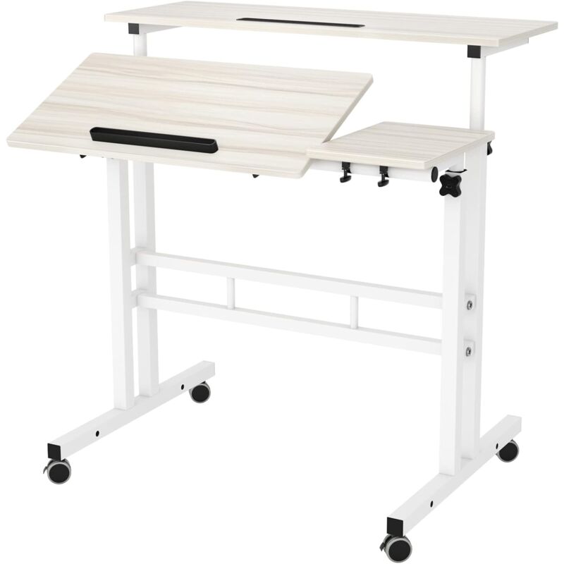 Need - Bureau,Postes de Travail informatiques,Mode Multi-usages Convient pour Les Positions Assise et Debout,Hauteur réglable,avec roulettes,80x40CM