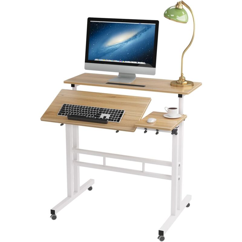 Need - Bureau,Postes de Travail informatiques,Mode Multi-usages Convient pour Les Positions Assise et Debout,Hauteur réglable,avec roulettes,80x40CM,