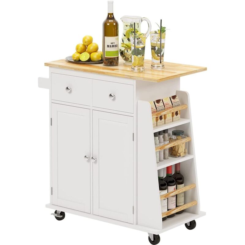 Need Chariot de Rangement Mobile de Cuisine avec Étagère à Épices à 3 Niveaux et Poignée de Serviette sur roulettes, Chariot Utilitaire avec Tiroirs