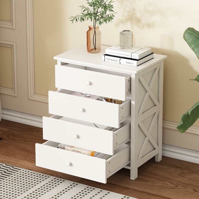 Commode avec 4 Tiroirs, Meuble de Rangement Moderne,Table de Nuit Table de Chevet Table Appoint pour Chambre à Coucher, Salon, Couloir ou Éntrée,