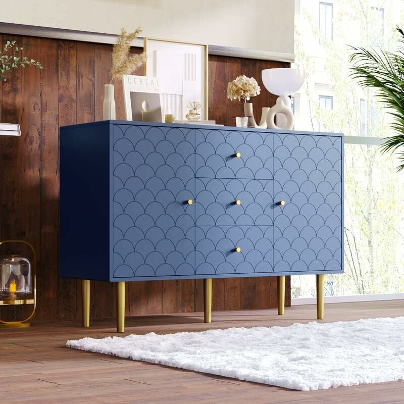 NEED Commode avec Armoires et Tiroirs, Buffet Table Console, Meuble de Rangement avec Étagère Réglable pour Salon, Chambre à Coucher, Bleu Marine 120