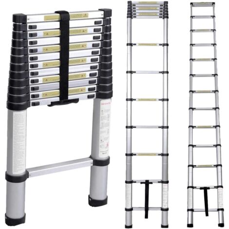 Need – Échelle télescopique en aluminium 3,8 m – Capacité de charge 150 kg – Normes de sécurité EN131, CE, SGS – Conception légère et portable