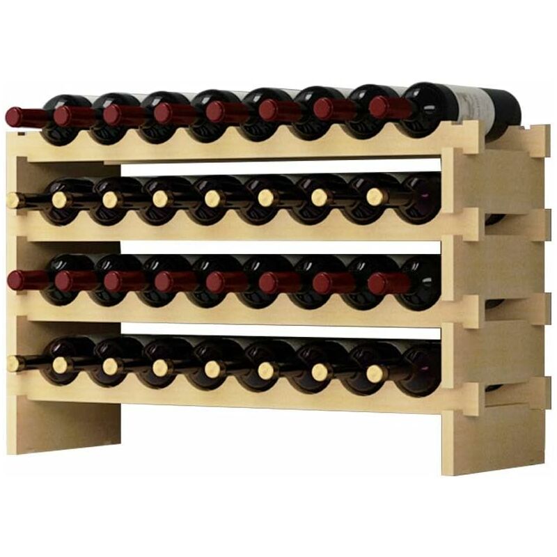 Need - tagère à Bouteilles Casier à vin Bouteilles en Bois Non traité avec 4 étages pour 32 Bouteilles,Taille 90 30 54CM