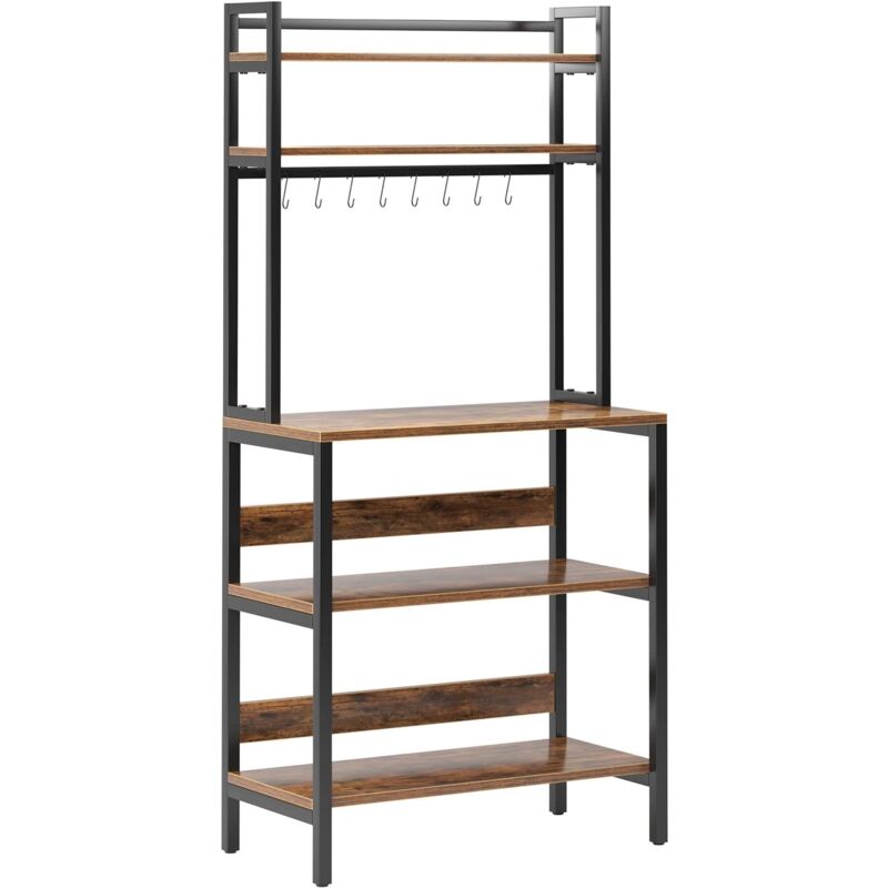 Need - tagère de cuisine meuble de rangement industriel 80x40x170 cm Chariot de cuisine multifonctionnel à 5 niveaux avec micro-ondes, marron