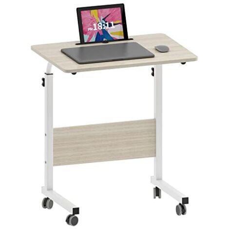 NEED Laptoptisch mit Rollen, Tablet-Ständer, 60 x 40 cm, Beistelltisch für Laptop neben Bett oder Sofa,Beige