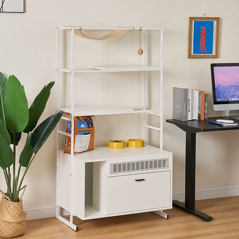 Maison de Toilette pour Cacher Bacs à Litière pour Chat avec Tour d'arbre à Chat, Hamac et Chiffon à Gratter - Need