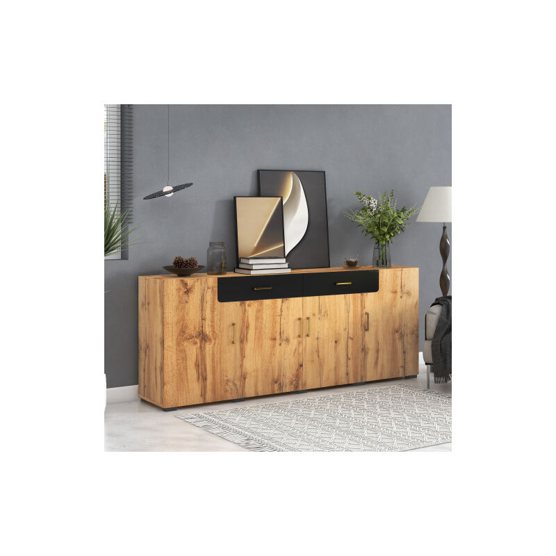 Buffet Meuble de Rangement Armoire de Salon avec Étagère et Tiroirs, Table de Console pour Cuisine, Salle à Manger, Salon 208 cm x 39,5 cm x 80 cm