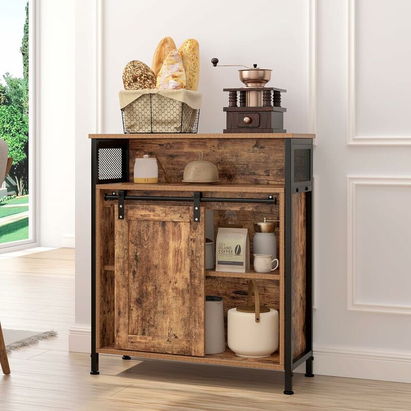 Need - Meuble de Rangement Buffet Cuisine Commode avec Porte Coulissante, Armoire de Rangement avec Étagères, Style Industriel pour Salon, Marron