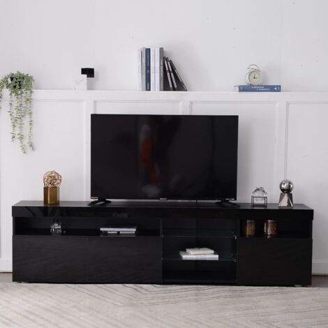 Need – Meuble TV 180 cm noir avec lumières LED – 8 compartiments de rangement – Panneaux anti-rayures – Style moderne pour salon et chambre