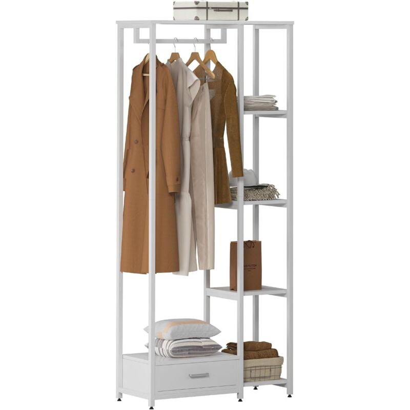 Portant à Vêtements Penderie Garde-robes Porte-manteau en Métal avec Étagères de Rangement Tiroir et Barre de Suspension 80 x 34 x 180 cm - Need