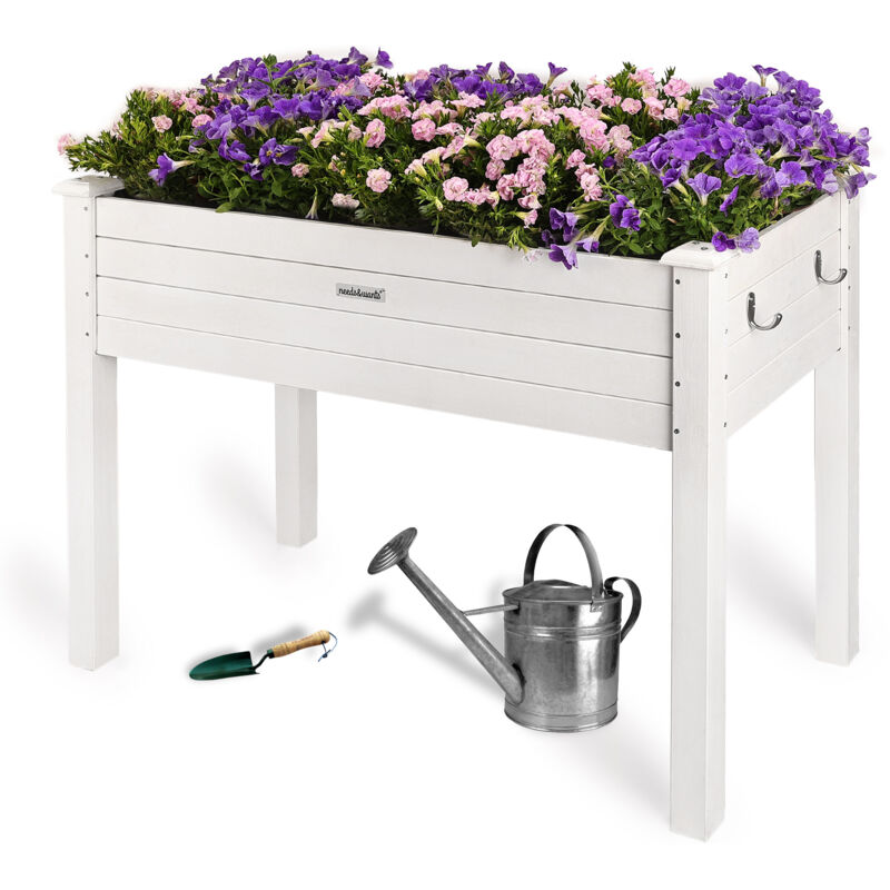 needs&wants® Carré Potager en Bois, lit de Jardin surélevé, jardinière en Bois rectangulaire pour Jardin Balcon extérieur, 100 x 50 x 75 cm, Blanc