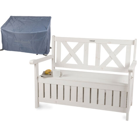 needs&wants® Chesty2 Banc de jardin en bois avec espace de rangement avec couvercle plastique OXFORD 600D - Banc caisson 2 places en bois classique, Banc de parc, pour extérieur avec rangement, 115x58