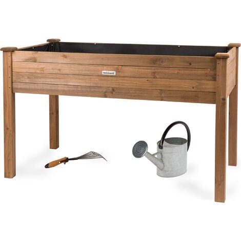 NEEDS&WANTS® needs&wants Großes Hochbeet aus Holz für Garten Balkon Terrasse, Pflanzkasten Bausatz XL rechteckig schmal mit Vlies-Folie, Kräuterbeet Pflanzenkasten deko, 125x64x75 cm, dunkel-braun