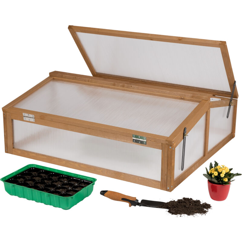 Kit de Petite Serre en Bois - Serre de Jardin, avec Couvercle Résistant aux Intempéries pour Jardin, Balcon, Extérieur, 90x82x32 cm, Polycarbonate,