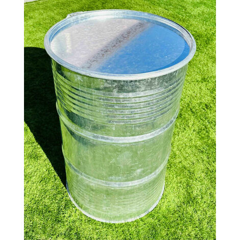 Negomix – Fût métallique décoratif avec couvercle en acier galvanisé brut – Utilisation intérieure et extérieure – Style industriel pour jardin et terrasse