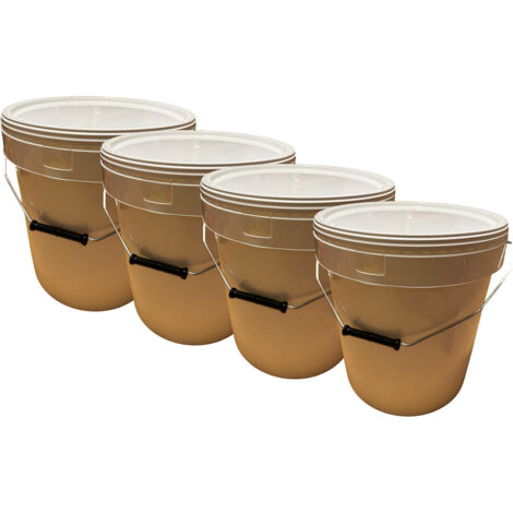 Negomix – Lot de 4 seaux en polypropylène 20 L avec couvercle – Étanches pour stockage alimentaire – Anse centrale métallique – 335 mm de hauteur