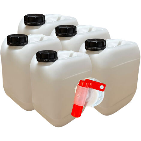 Negomix – Lot de 5 jerricans en PEHD 5L – Bouchon étanche et robinet verseur – Homologation alimentaire ONU 3H1/Y1.4/100 – Léger et inodore
