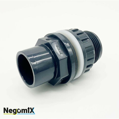 Negomix – Raccord trop plein PVC 32/40 – Manchon mâle fileté 1''/1/4 gaz – Écrou 11/4 gaz – Joints d'étanchéité inclus