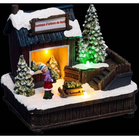 Negozio di alberi del villaggio di natale 3 led multicolore a batteria - Feeric lights & christmas