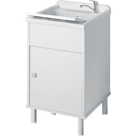 Negrari – Bac à laver en PVC blanc 50x45 cm – Évier en polypropylène résistant aux acides – Montage simple en 15-20 min – Pour espaces humides