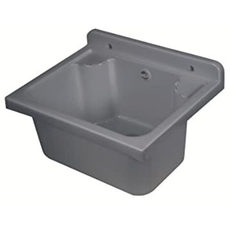 Negrari Lavandino Pilozzo a Muro in Resina PP, Resistente agli acidi di uso comune, Resistente all'umidità, Kit di scarico e di fissaggio inclusi, Interno e Esterno, L42 x P34 x H21 cm, Grigio Cemento