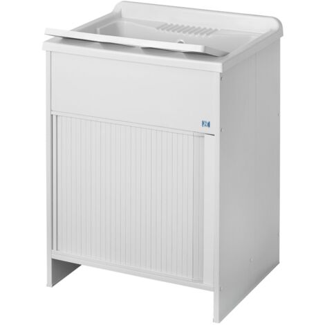 Negrari Lavatoio Lavapanni in PVC, Chiusura a Serrandina, Resistente all'umidità, Vasca resistente agli acidi, Kit di scarico incluso, 60L x 50P x 85H cm, Bianco