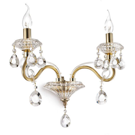 NEGRESCO APPLIQUE A PARETE 2 LUCI ATTACCO E14 ORO CON VETRI E CRISTALLI MOLATI