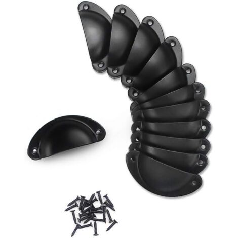 (Negro) 12 tiradores de concha vintage de 81 x 35 mm para puertas de armarios de cocina, cajones y puertas, con 24 tornillos.