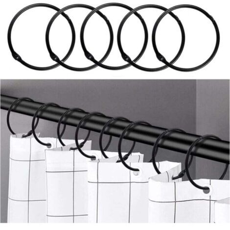 Negro - 24 anillas para cortina de ducha, ganchos de acero inoxidable para cortina de ducha de baño, anillas redondas decorativas para cortina de ducha