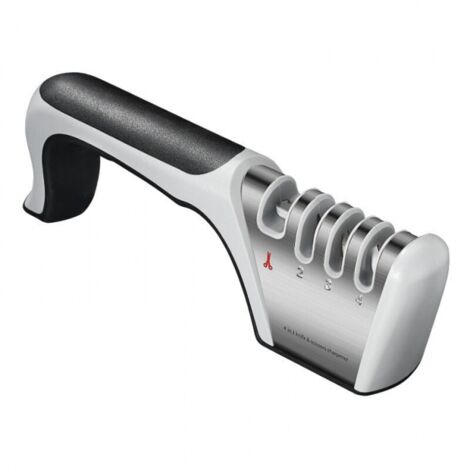 (negro) Afilador de cuchillos profesional, Afilador de cuchillos de cocina 4 en 1 con base antideslizante, Afilador de cuchillos para cuchillos y tijeras, Afilador de cuchillos manual
