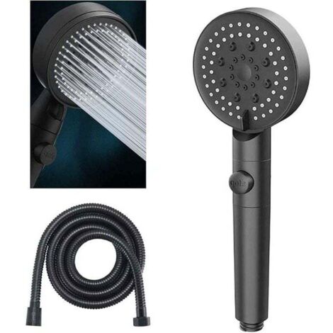 (Negro) Cabezal de ducha de ahorro de agua con 5 modos, cabezal de ducha ajustable, apagado con un botón, alta presión, baño universal