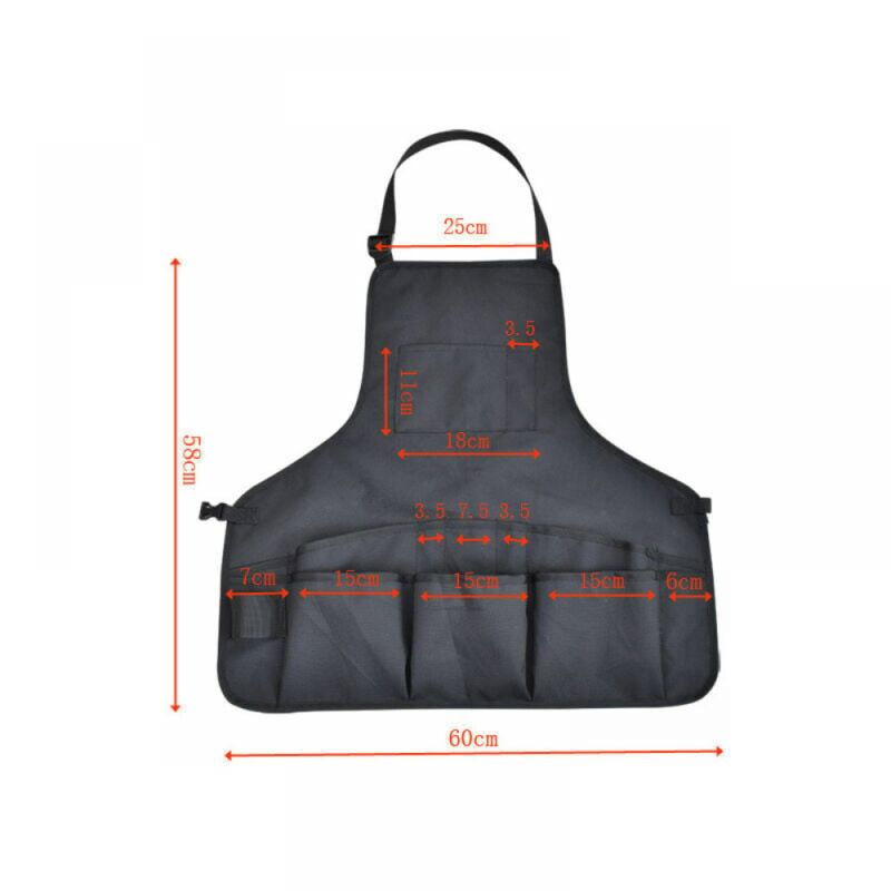 (negro) Delantal de jardinería Delantal de jardinero Delantal de trabajo Delantal protector ajustable para herramientas de jardín