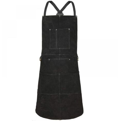 (negro) Delantal de soldador, delantal de trabajo de piel de vacuno con 6 bolsillos, 61 x 91 cm, delantal de cocina multifuncional, tirantes ajustables de M a XXL para hombre y mujer