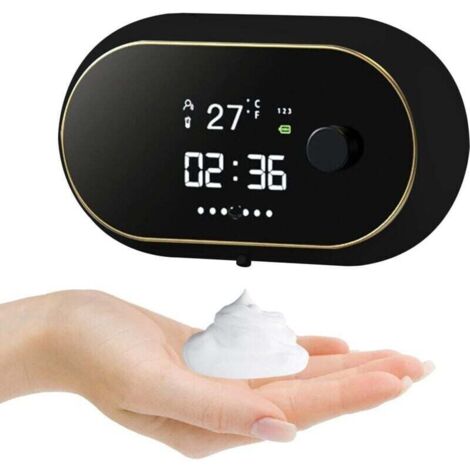 (Negro) Dispensador de jabón automático de 500 ml con sensor, dispensador de jabón eléctrico recargable y ajustable de 3 niveles, dispensador de jabón en espuma para cocina y baño