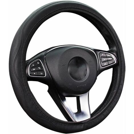 (Negro) Funda para volante de coche de cuero de microfibra de 37-39 cm para la mayoría de los coches