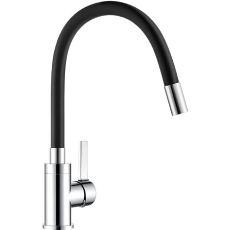 AURALUM Negro Grifo Cocina Monomando con Caño Flexible Manguera de Silicona Flexible y Rotación de 360 Grifo de Fregadero