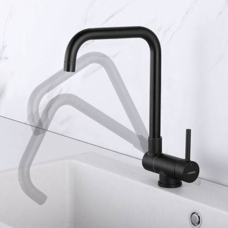 AURALUM Negro Grifo de Cocina Plegable de Acero Inoxidable, Grifo de Cocina Plegable 180 - 360 Giratorio Debajo de ventana Grifo Plegable Mezclador de Fregadero