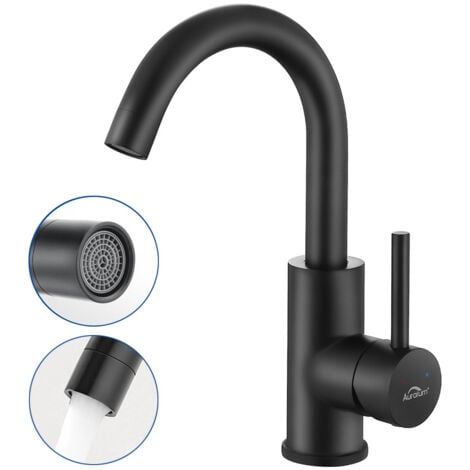 Auralum Grifo de Lavabo Blanco, Giratorio a 360° Grifo Lavabo de Laón, Mezclador Monomando para Lavabo con aireador desmontable, Adecuado Para Baños & Cocinas